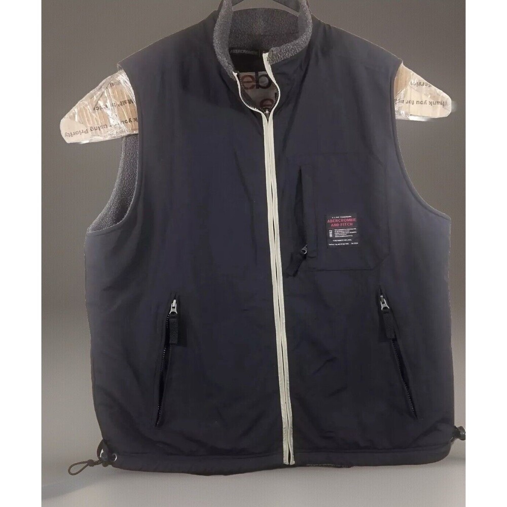 Abercrombie Fitch Vest Men Large Navy Blue Gray Reversible Nylon Fleece Full Zip